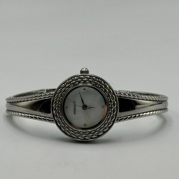3/$30 Monet Watch Women Silver Tone Round White Dial New Battery 6.5 Inch - Picture 2 of 11